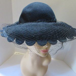 Vintage Black Felt Hat Scallop Brim